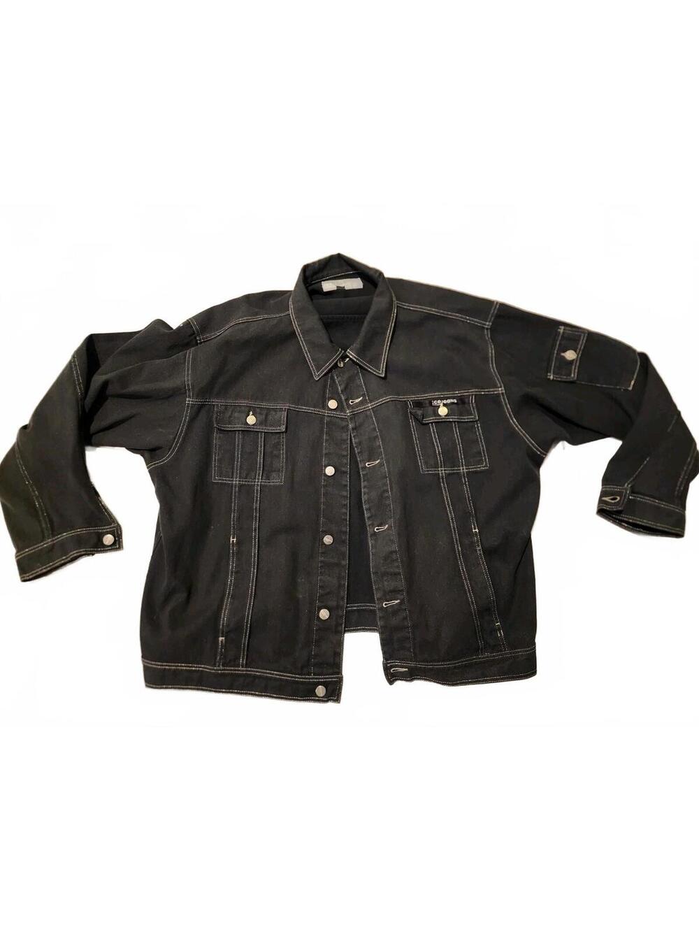 Vintage Iceberg Ice Jeans Denim Jacket Mens 56 XXL Black Y2K Hip Hop Oversized